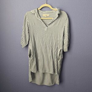 Women's Thread & Supply Blouse Vertical Striped Roll Tab Sleeve Small Pockets